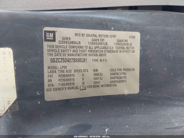 45959453 :رقم المزاد ، 5GZCZ53427S808281 vin ، 2007 Saturn Vue V6 مزاد بيع
