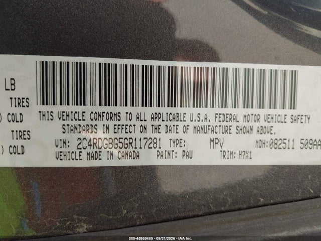 Aukcja sprzedaży 2016 Dodge Grand Caravan Se, vin: 2C4RDGBG5GR117281, numer aukcji: 45959485