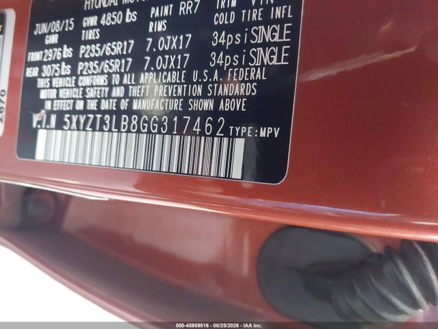 Aukcja sprzedaży 2016 Hyundai Santa Fe Sport 2.4l, vin: 5XYZT3LB8GG317462, numer aukcji: 45959516