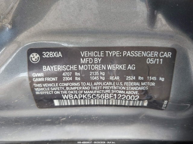 Aukcja sprzedaży 2011 Bmw 328i Xdrive, vin: WBAPK5C56BF122002, numer aukcji: 45959537