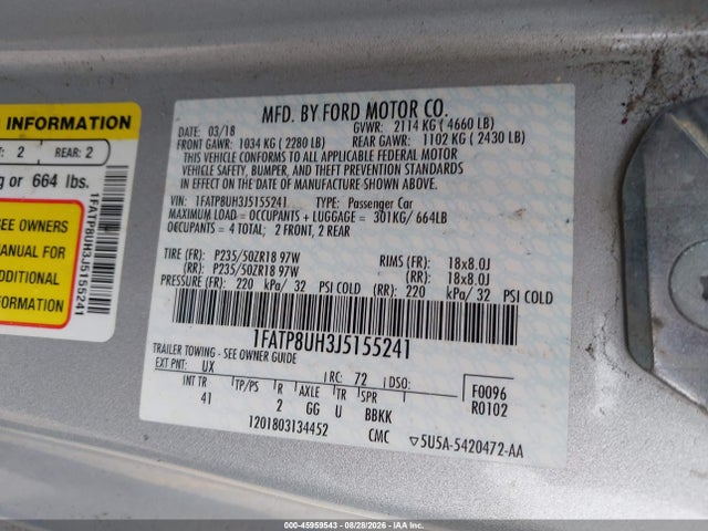 Ford Mustang Ecoboost Premium 2018 1FATP8UH3J5155241 Image 9