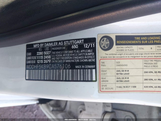 Aukcja sprzedaży 2012 Mercedes-benz E 350, vin: WDDHF5KB9CA576106, numer aukcji: 45959555