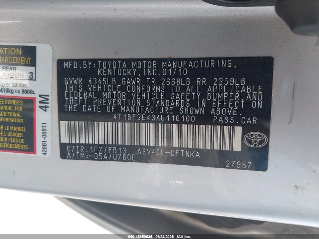 Продаж на аукціоні авто 2010 Toyota Camry Le, vin: 4T1BF3EK3AU110100, номер лоту: 45959636