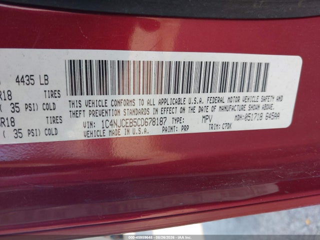 Продажа на аукционе авто 2012 Jeep Compass Latitude, vin: 1C4NJCEB5CD678187, номер лота: 45959648