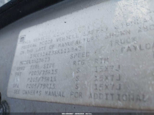 Auction sale of the 1995 Chevrolet S Truck S10, vin: 1GCCS14Z3SK111347, lot number: 45959667