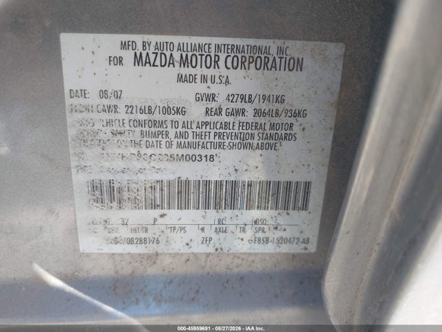 Aukcja sprzedaży 2008 Mazda Mazda6 I Sport Ve, vin: 1YVHP80C285M00318, numer aukcji: 45959691