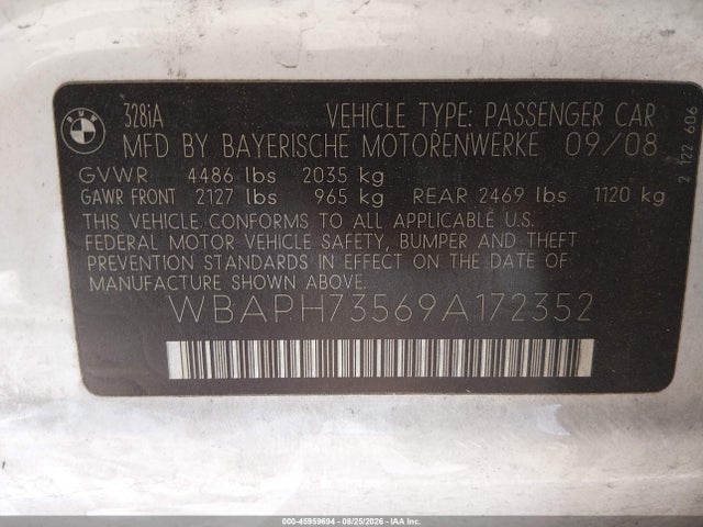 45959694 :رقم المزاد ، WBAPH73569A172352 vin ، 2009 Bmw 328i مزاد بيع