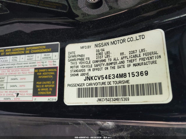 Aukcja sprzedaży 2004 Infiniti G35, vin: JNKCV54E34M815369, numer aukcji: 45959743