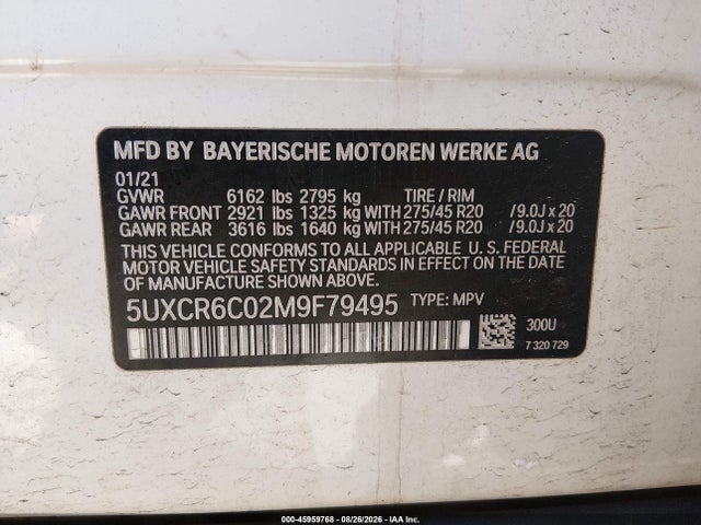 Aukcja sprzedaży 2021 Bmw X5 Xdrive40i, vin: 5UXCR6C02M9F79495, numer aukcji: 45959768