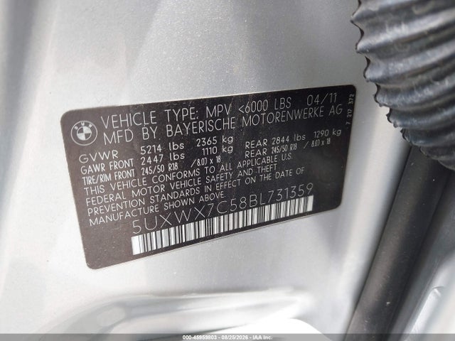 2011 Bmw X3 Xdrive35i მანქანა იყიდება აუქციონზე, vin: 5UXWX7C58BL731359, აუქციონის ნომერი: 45959803