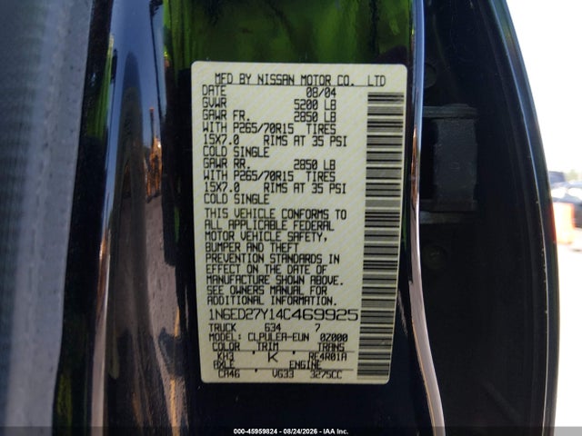 Продаж на аукціоні авто 2004 Nissan Frontier Xe-v6, vin: 1N6ED27Y14C469925, номер лоту: 45959824