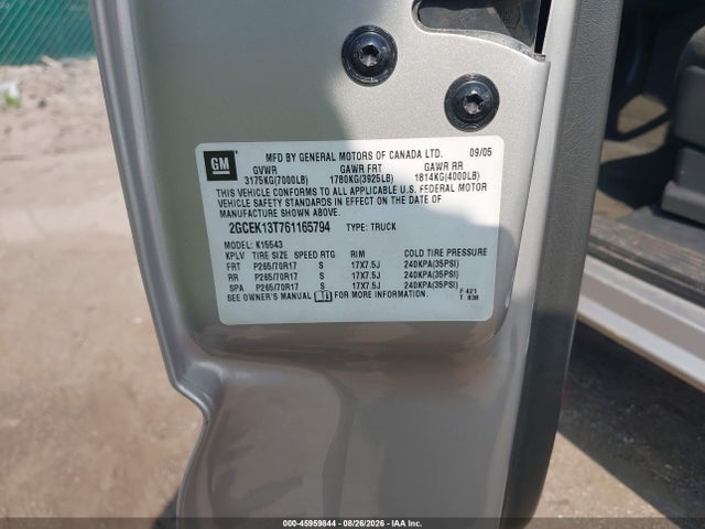 45959844 :رقم المزاد ، 2GCEK13T761165794 vin ، 2006 Chevrolet Silverado 1500 Lt2 مزاد بيع