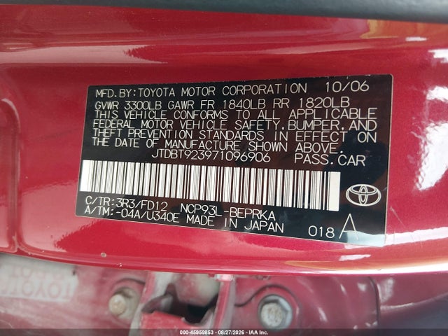 Aukcja sprzedaży 2007 Toyota Yaris S, vin: JTDBT923971096906, numer aukcji: 45959853