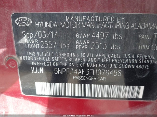 Aukcja sprzedaży 2015 Hyundai Sonata Sport, vin: 5NPE34AF3FH076458, numer aukcji: 45959860