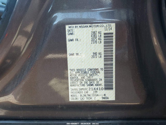 Aukcja sprzedaży 2015 Nissan Altima 3.5 Sl, vin: 1N4BL3APXFC214410, numer aukcji: 45959877