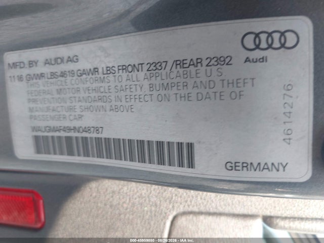 Продаж на аукціоні авто 2017 Audi A4 Ultra Premium, vin: WAUGMAF49HN048787, номер лоту: 45959880