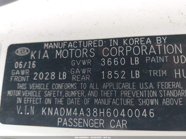 Aukcja sprzedaży 2017 Kia Rio Lx, vin: KNADM4A38H6040046, numer aukcji: 45959884