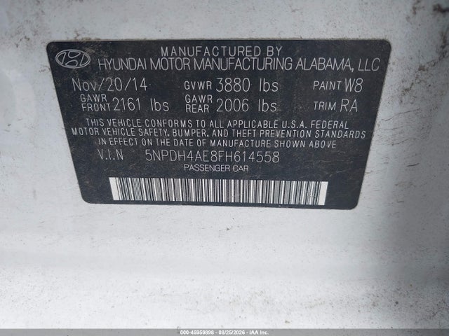 Hyundai Elantra Limited 2015 5NPDH4AE8FH614558 Image 9