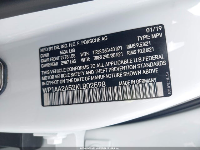 Aukcja sprzedaży 2019 Porsche Macan, vin: WP1AA2A52KLB02598, numer aukcji: 45959921