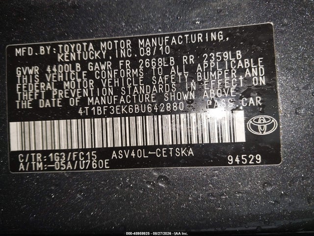 Продажа на аукционе авто 2011 Toyota Camry Se, vin: 4T1BF3EK6BU642880, номер лота: 45959925