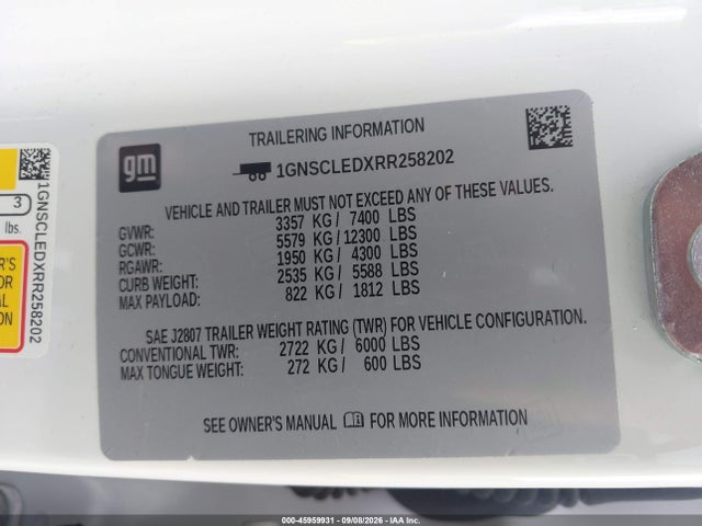 2024 Chevrolet Tahoe 2wd Commercial მანქანა იყიდება აუქციონზე, vin: 1GNSCLEDXRR258202, აუქციონის ნომერი: 45959931