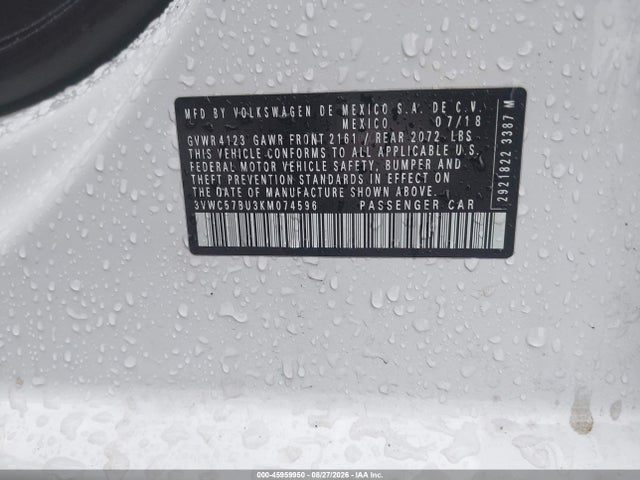 Продаж на аукціоні авто 2019 Volkswagen Jetta 1.4t R-line/1.4t S/1.4t Se, vin: 3VWC57BU3KM074596, номер лоту: 45959950