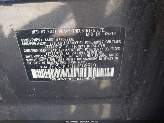 Aukcja sprzedaży 2017 Subaru Forester 2.5i Premium, vin: JF2SJAEC1HH408519, numer aukcji: 45959953
