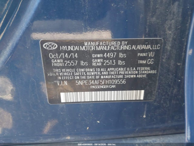 Продажа на аукционе авто 2015 Hyundai Sonata Sport, vin: 5NPE34AF5FH109556, номер лота: 45959955