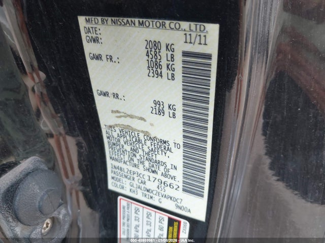 45959961 :رقم المزاد ، 1N4BL2EP3CC179662 vin ، 2012 Nissan Altima 3.5 Sr مزاد بيع