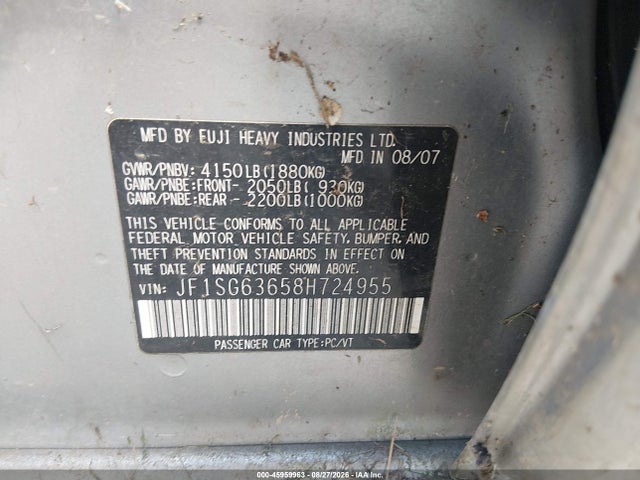 Продаж на аукціоні авто 2008 Subaru Forester 2.5x, vin: JF1SG63658H724955, номер лоту: 45959963