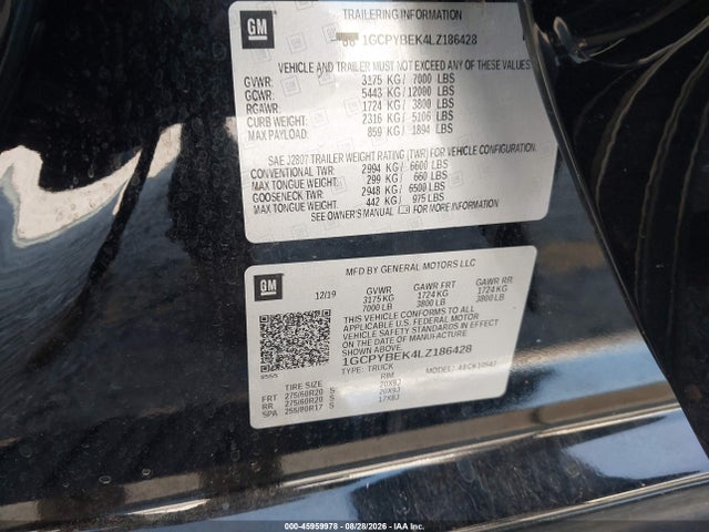 45959978 :رقم المزاد ، 1GCPYBEK4LZ186428 vin ، 2020 Chevrolet Silverado 1500 4wd  Short Bed Custom مزاد بيع