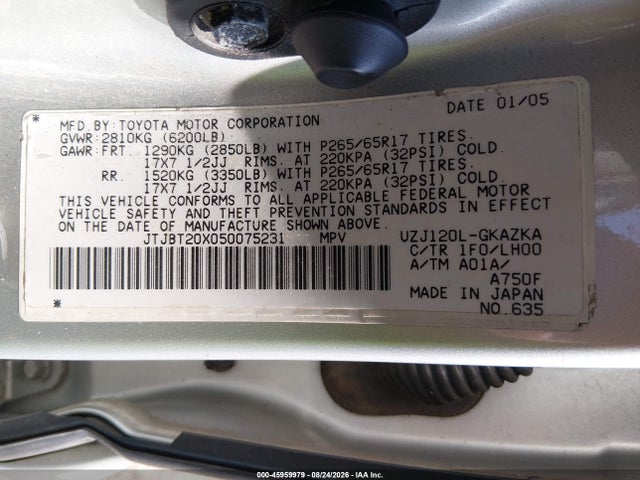 Продажа на аукционе авто 2005 Lexus Gx 470, vin: JTJBT20X050075231, номер лота: 45959979