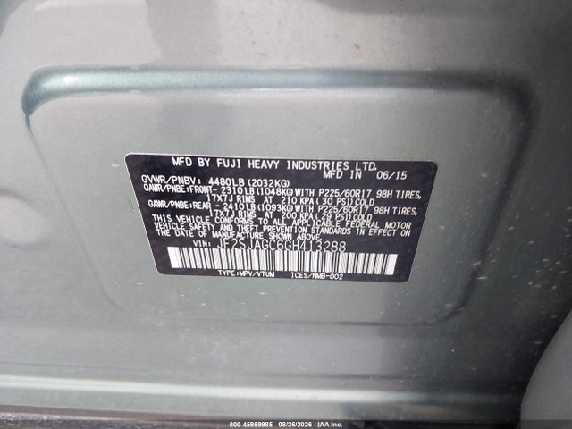 Aukcja sprzedaży 2016 Subaru Forester 2.5i Premium, vin: JF2SJAGC6GH413288, numer aukcji: 45959985