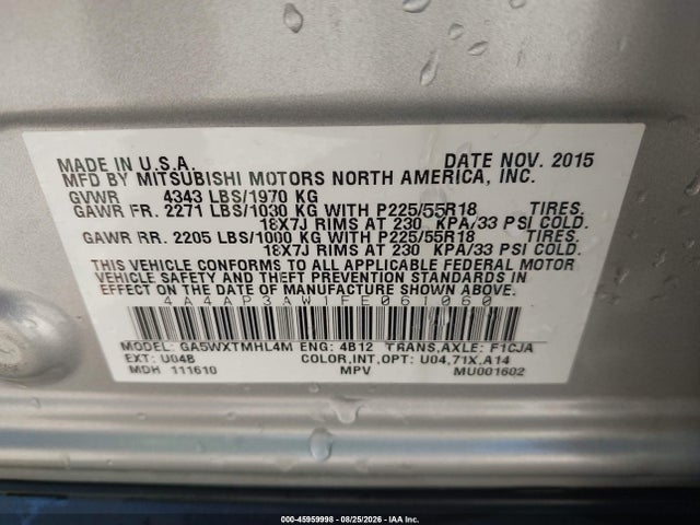 Продаж на аукціоні авто 2015 Mitsubishi Outlander Sport Es, vin: 4A4AP3AW1FE061060, номер лоту: 45959998