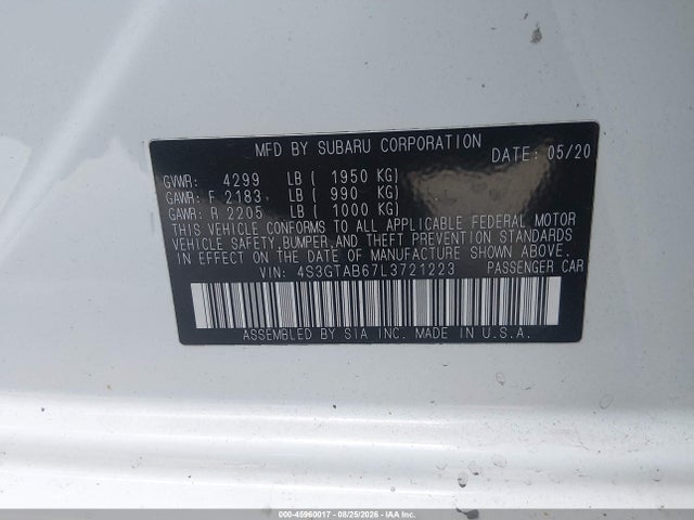 Aukcja sprzedaży 2020 Subaru Impreza 5-door, vin: 4S3GTAB67L3721223, numer aukcji: 45960017