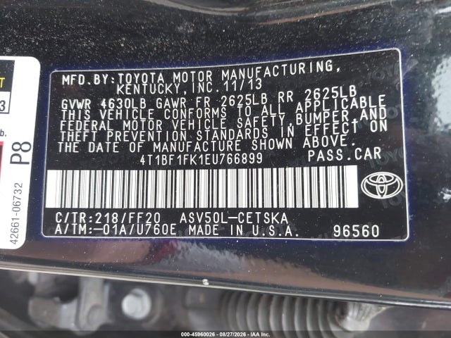 2014 Toyota Camry Se Sport მანქანა იყიდება აუქციონზე, vin: 4T1BF1FK1EU766899, აუქციონის ნომერი: 45960026