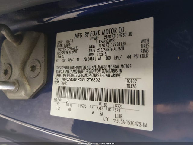 Продажа на аукционе авто 2016 Ford Transit Connect Xlt, vin: NM0AE8FX3G1276392, номер лота: 45960031