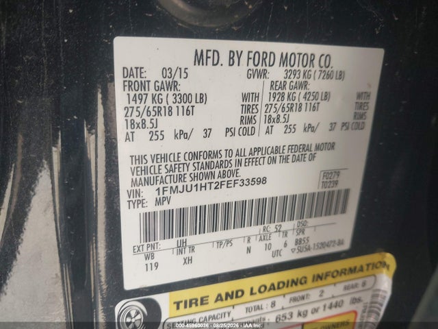 2015 Ford Expedition Xlt მანქანა იყიდება აუქციონზე, vin: 1FMJU1HT2FEF33598, აუქციონის ნომერი: 45960036