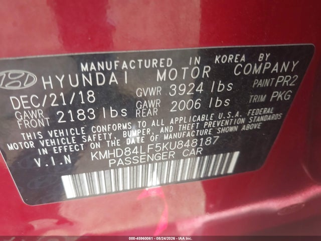 KMHD84LF5KU848187 Hyundai Elantra Value Edition