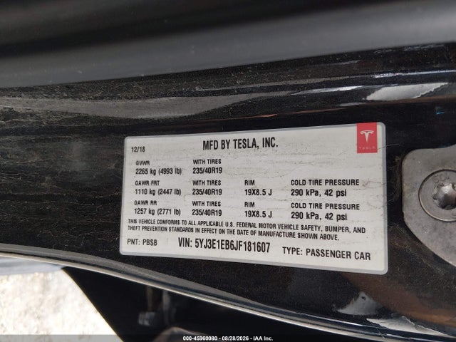 Aukcja sprzedaży 2018 Tesla Model 3 Long Range/performance, vin: 5YJ3E1EB6JF181607, numer aukcji: 45960080
