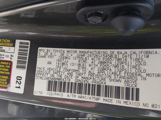 45960081 :رقم المزاد ، 3TMLU4EN8BM064378 vin ، 2011 Toyota Tacoma Base V6 مزاد بيع