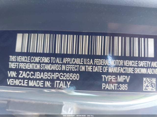 Продажа на аукционе авто 2017 Jeep Renegade Sport, vin: ZACCJBAB5HPG26560, номер лота: 45960091