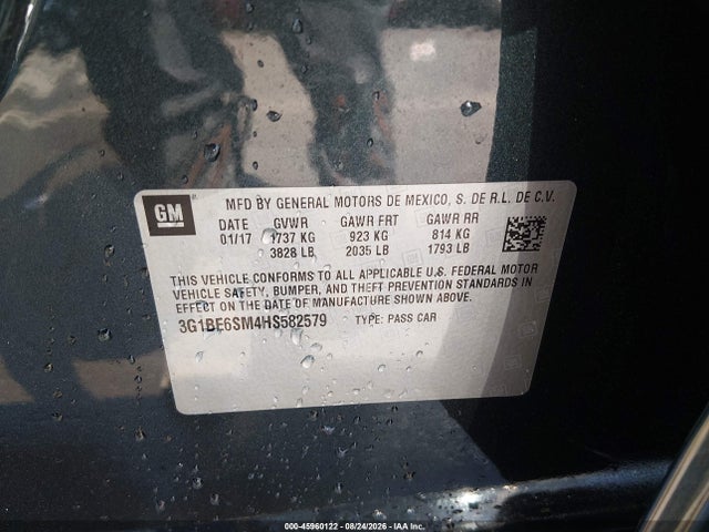 Продаж на аукціоні авто 2017 Chevrolet Cruze Lt Auto, vin: 3G1BE6SM4HS582579, номер лоту: 45960122