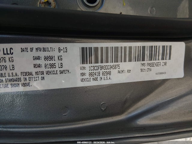 Продажа на аукционе авто 2013 Dodge Dart Sxt, vin: 1C3CDFBA3DD345875, номер лота: 45960123