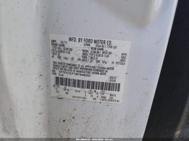 Продажа на аукционе авто 2011 Ford F-150 Xlt, vin: 1FTFX1EF7BFB48252, номер лота: 45960142