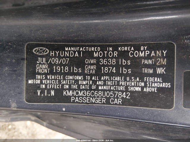 Aukcja sprzedaży 2008 Hyundai Accent Gs, vin: KMHCM36C68U057842, numer aukcji: 45960144