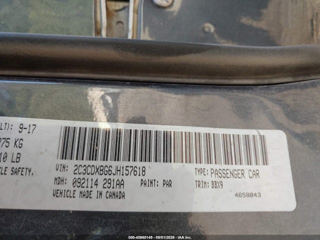 45960149 :رقم المزاد ، 2C3CDXBG6JH157618 vin ، 2018 Dodge Charger Sxt Rwd مزاد بيع