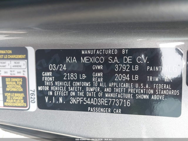 Продажа на аукционе авто 2024 Kia Forte Gt-line, vin: 3KPF54AD3RE773716, номер лота: 45960152