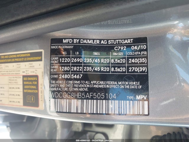 45960163 :رقم المزاد ، WDCGG8HB5AF505104 vin ، 2010 Mercedes-benz Glk 350 4matic مزاد بيع