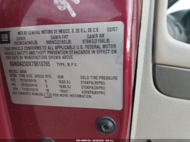 Aukcja sprzedaży 2007 Chevrolet Hhr Lt, vin: 3GNDA23DX7S610765, numer aukcji: 45960184